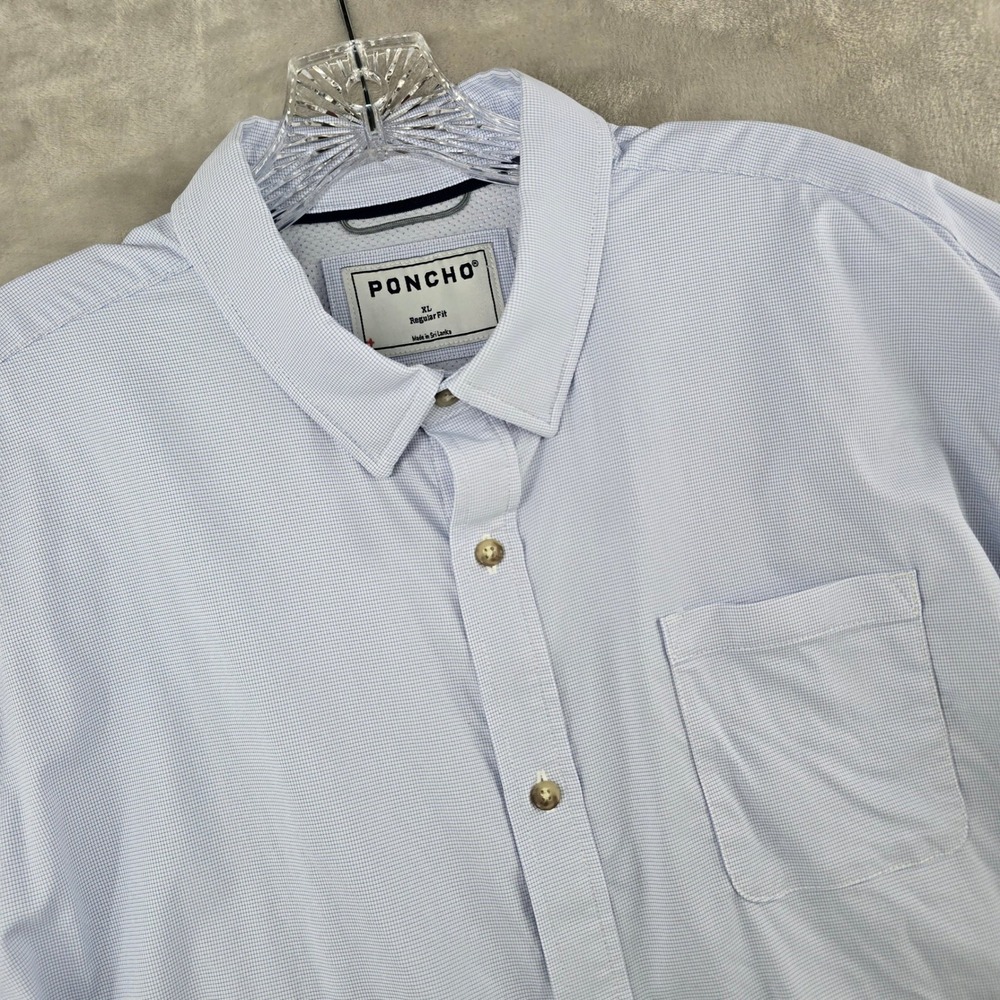 Poncho Ultra-lite Fishing Shirt Mens XL Blue Micro Check Short Sleeve